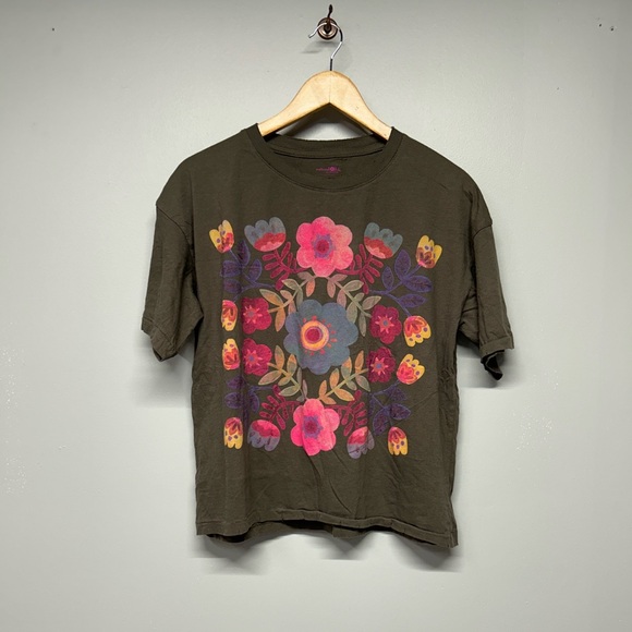 NATURAL LIFE REMI DISTRESSED OVERSIZED COTTON TEE FLORAL GREY SIZE SMALL - Picture 2 of 4